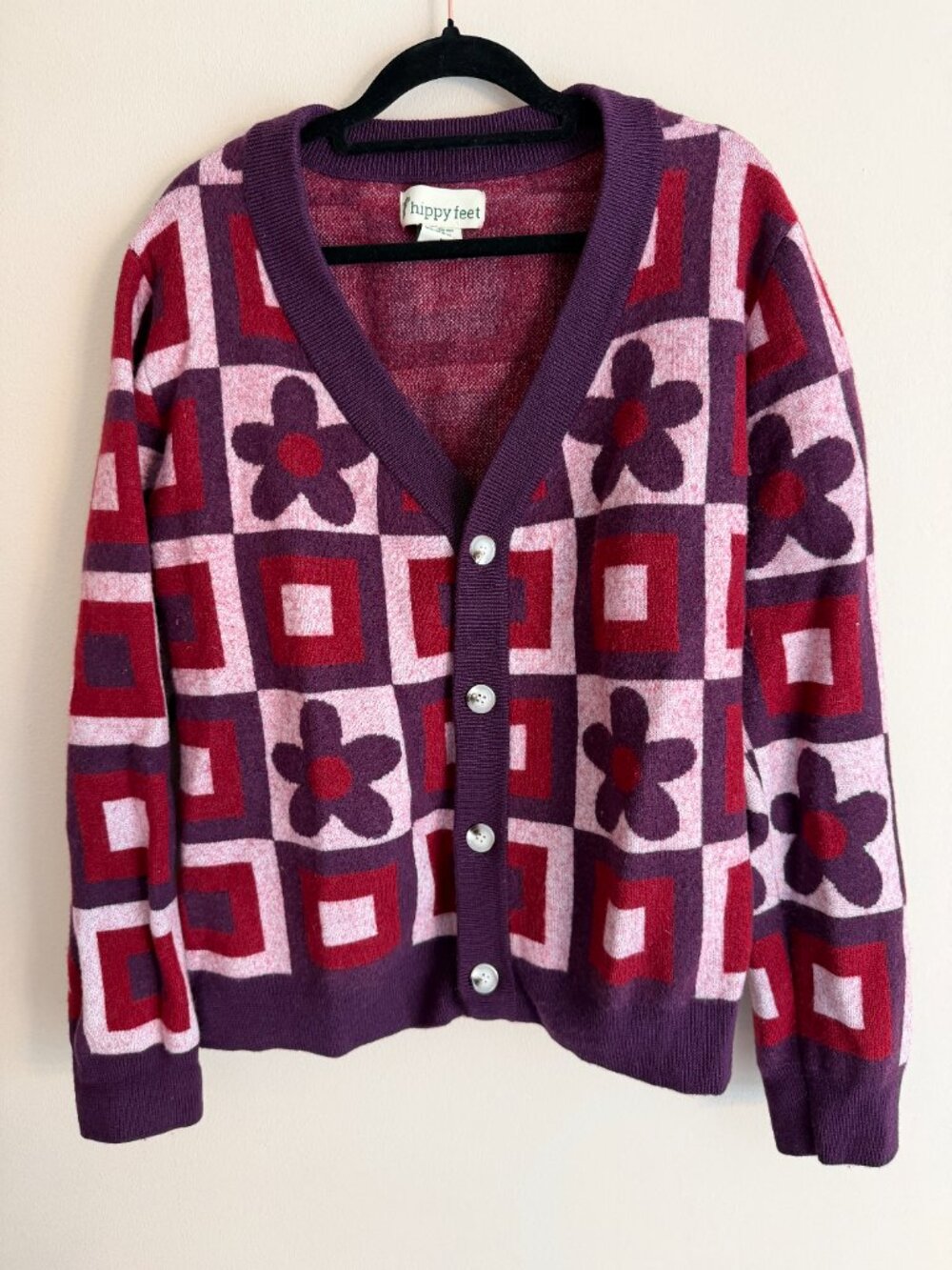 Hippy Feet ModGeo Cardigan – Size XL – Purple/Red/Pink Retro Floral